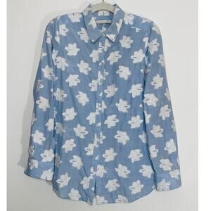 Foxcraft Striped Shirt W/ Floral Appliqué - Women's Size 8 -‎ Relaxed Fit